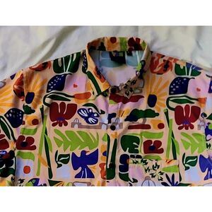 B Fresh Gear Vintage Hawaiian Garden Men's Button Up Casual Shirt Large